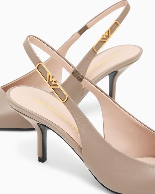Emporio Armani White Nappa-Leather Slingback Court Shoes With Eagle Plate