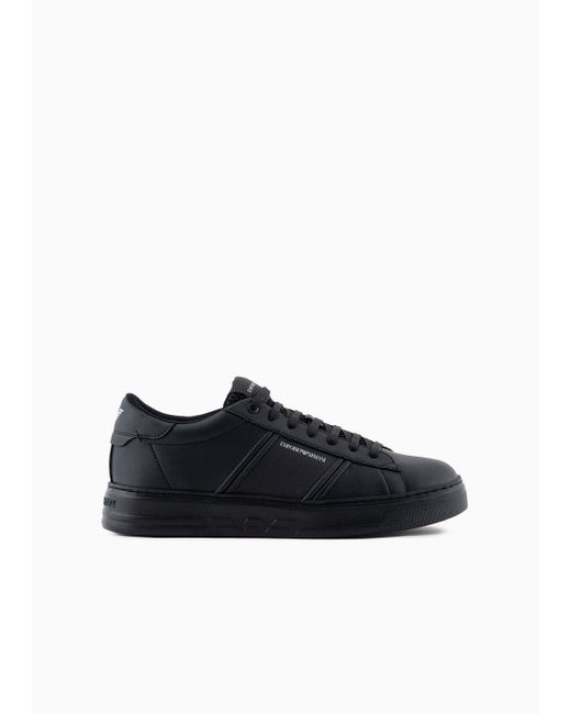 Emporio Armani Black Leather Sneakers With Logo Detail for men