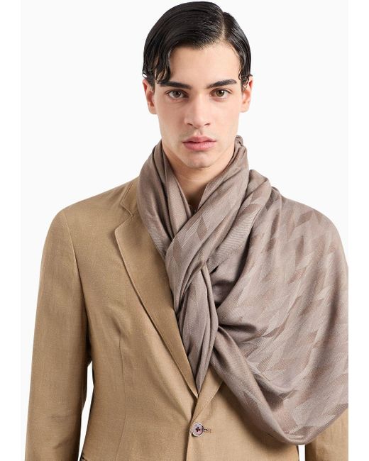 Emporio Armani Brown Viscose Blend Stole With Jacquard Motif for men