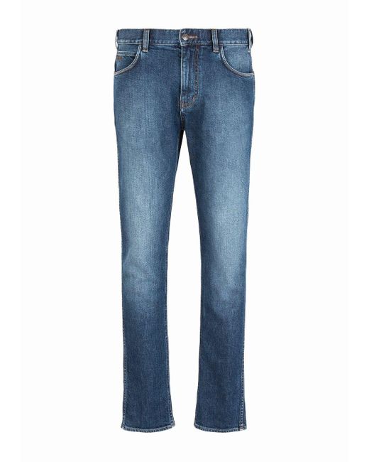 Jeans J16 Slim Fit In Denim Washed di Emporio Armani in Blue da Uomo