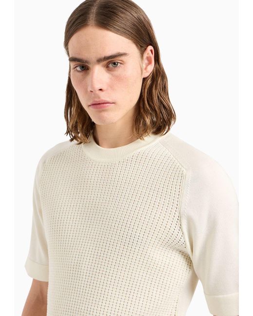 Emporio Armani White Punch-stitch Jumper With Plain-knit Back for men
