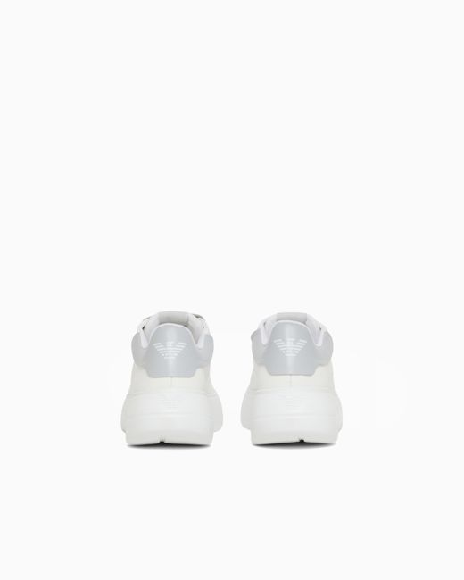 Emporio Armani White Smooth Leather Sneakers Icon With A Thick Textured Sole