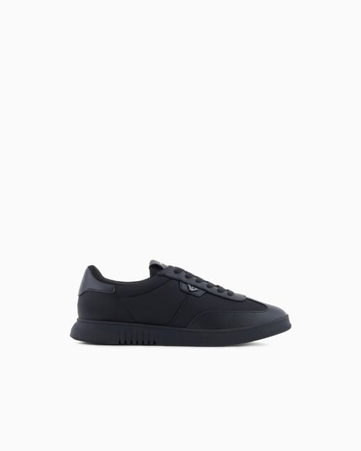 Emporio Armani Blue Nylon Sneakers With Leather Details for men