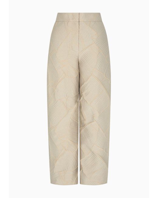Pantaloni A Gamba Ovale In Tessuto Jacquard Motivo Origami A Rilievo di Emporio Armani in Natural
