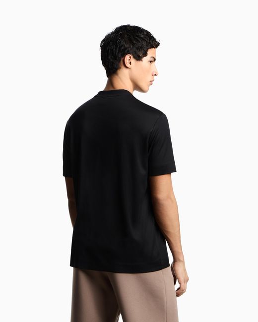 Camiseta De Punto En Mezcla De Lyocell Con Logotipo Efecto Tridimensional Emporio Armani de hombre de color Black