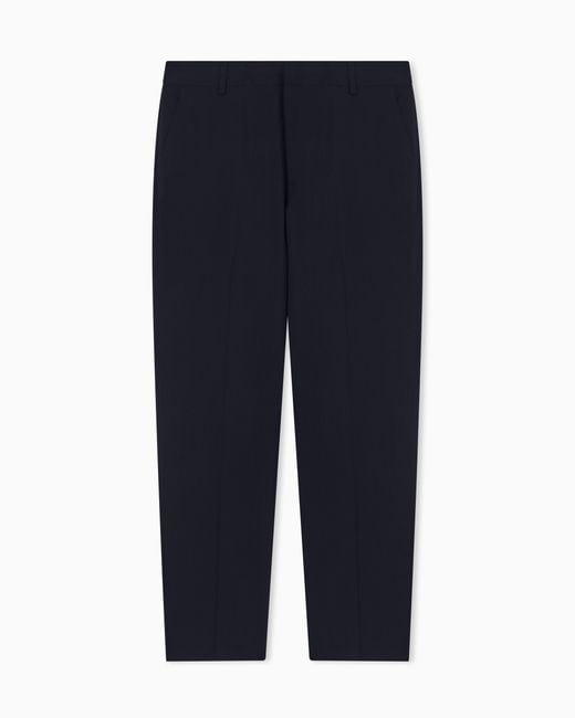 Emporio Armani Blue Travel Essential Light Wool Trousers for men