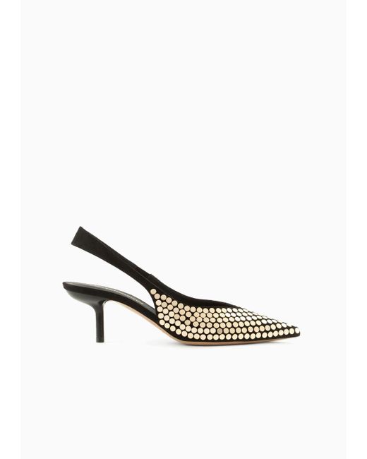 Emporio Armani White Slingback Court Shoes With Flat Studs