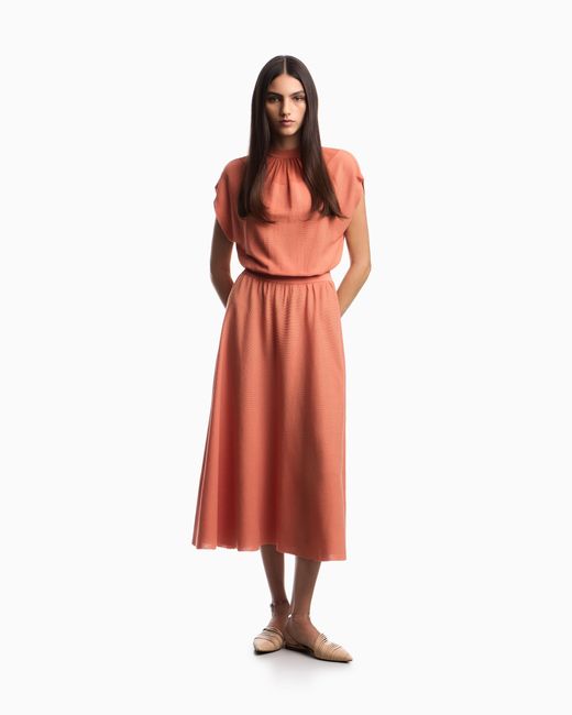 Emporio Armani Orange Link-Stitch Lyocell-Blend Dress With Yoke