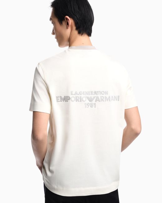 Emporio Armani White Heavy Jersey T-Shirt With Ea Generation Embroidery for men