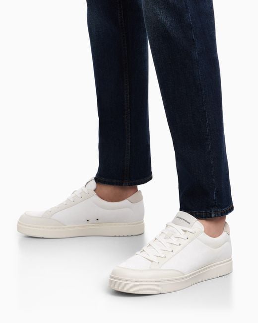 Emporio Armani White Jacquard Sneakers With An All-Over Eagle for men