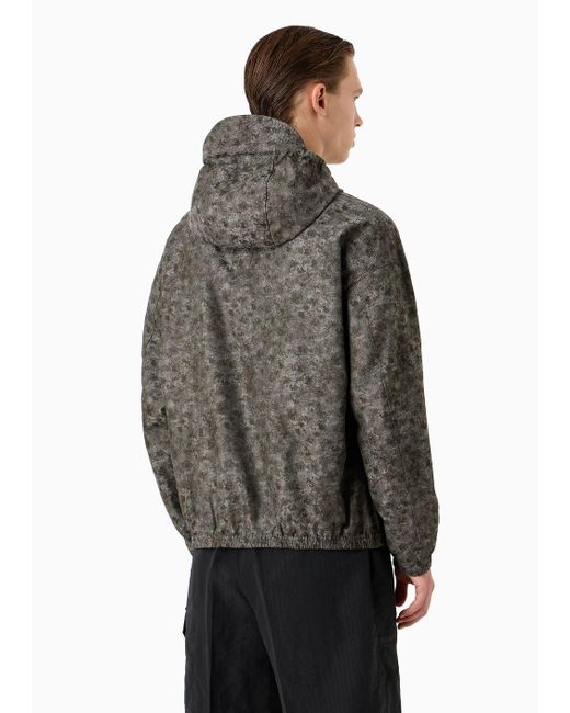 Emporio Armani Gray Water-repellent Hooded Blouson In Nylon Jacquard With A Camouflage Pattern for men