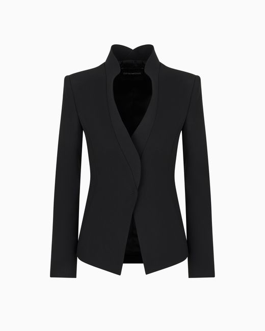 Veste En Crêpe Cady À Bords Profilés Effet Volanté Emporio Armani en coloris Black