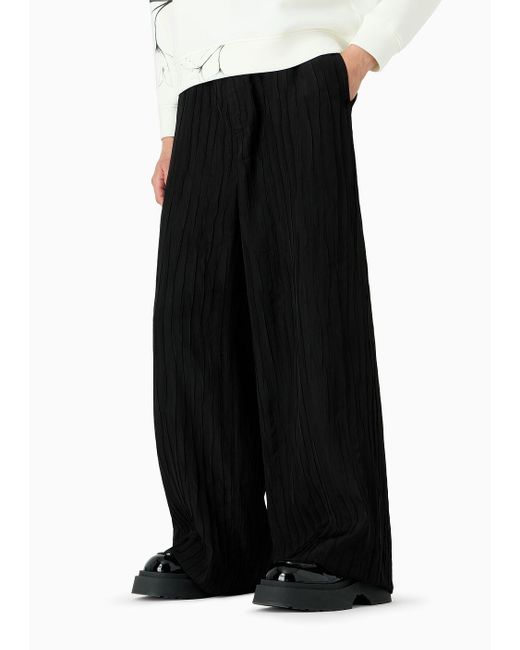 Emporio Armani Black Pleated Viscose Trousers With Extra-wide Leg for men