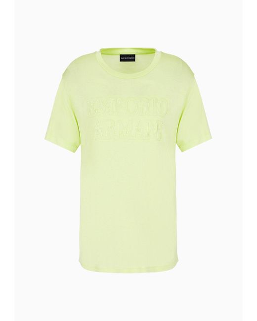 Emporio Armani White Asv Washed Lyocell T-shirt With Devoré-effect Logo