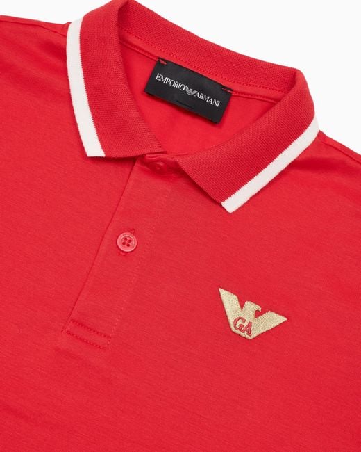 Emporio Armani Red Asv Lyocell Blend Jersey Polo Shirt With Logo Embroidery for men