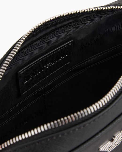 Emporio Armani Black Regenerated Saffiano Leather Washbag With Eagle Plate for men