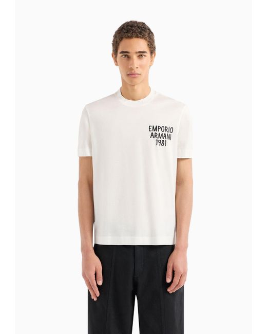 Emporio Armani White Asv Lyocell-blend Jersey T-shirt With Logo Embroidery for men