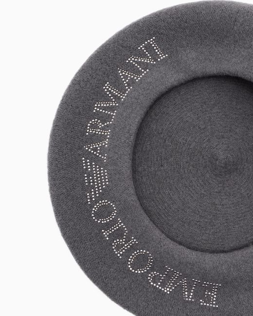 Emporio Armani White Wool Beret With A Micro-Stud Logo