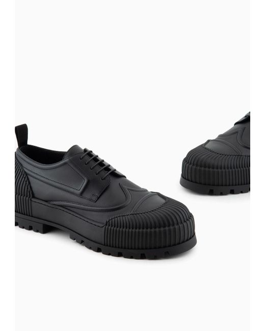 Emporio Armani Black Leather Lace-ups With Rubber Toe And Sole for men