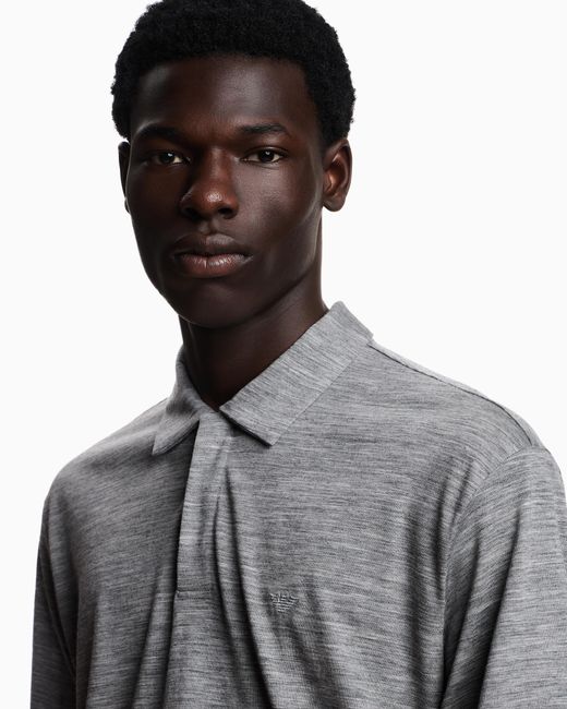 Emporio Armani Gray Wool Slub Jersey Polo Shirt for men