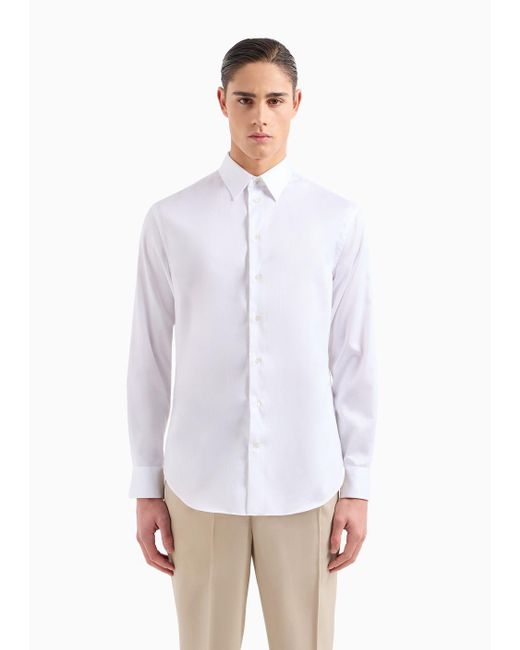 Camicia In Cotone Stretch No Iron di Emporio Armani in White da Uomo
