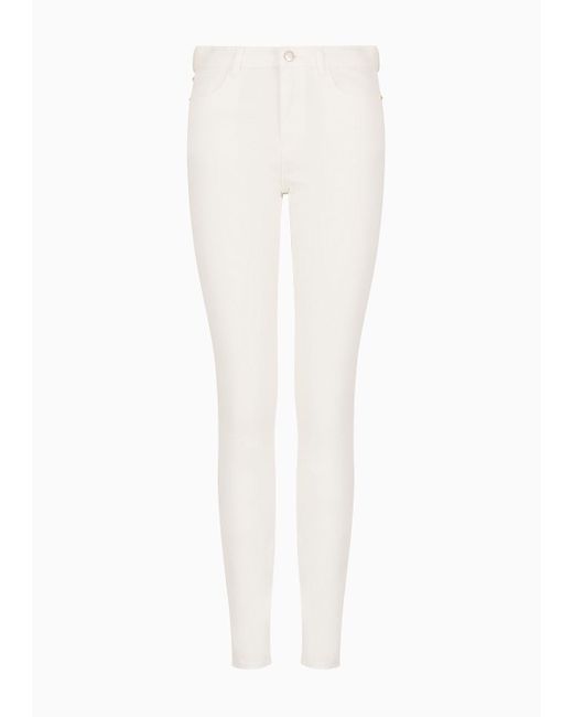 Jeans J20 Vita Alta E Gamba Super Skinny In Denim Effetto Used di Emporio Armani in White