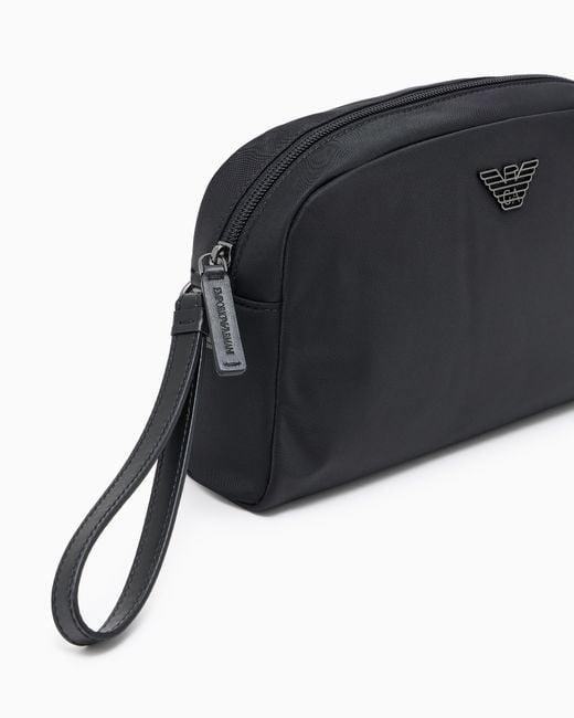 Emporio Armani Black Recycled Nylon Washbag for men