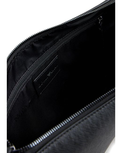 Emporio Armani Black Saffiano-print Regenerated-leather Pouch for men