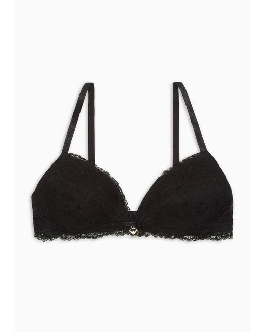 Emporio Armani Black Asv Eternal Lace Recycled Lace Padded Triangle Bra