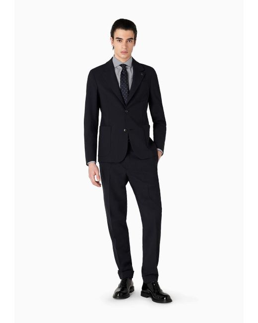 Emporio Armani Blue Single-breasted Suit In Virgin-wool Two-way Stretch Canvas for men