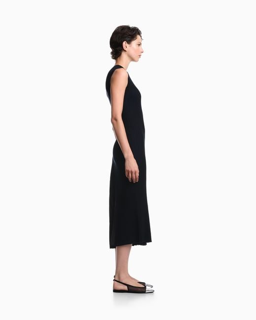 Emporio Armani Blue Long Viscose Dress With Pleated Side Insert And Drawstring