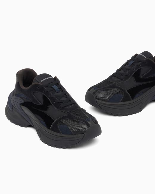 Emporio Armani Blue Sneakers With Mesh Suede And A Chunky Rubber Sole for men