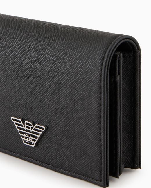 Emporio Armani White Regenerated Saffiano Leather Card Holder With Flap And Eagle Plate for men