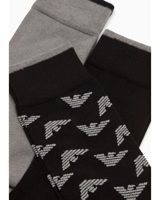 Emporio Armani Black Three-pack Of Jacquard Gift Logo Socks for men