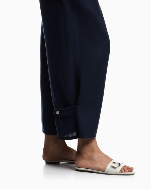 Emporio Armani Blue J4E Relaxed-Fit Linen Trousers