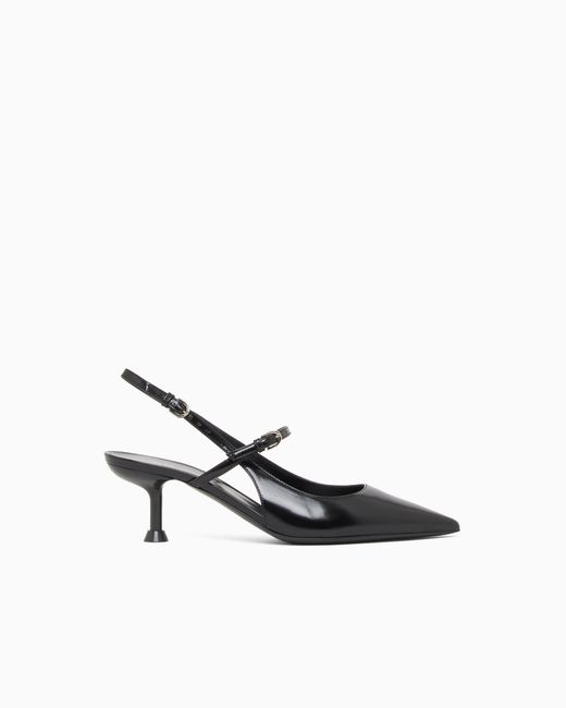 Emporio Armani White Shiny Polished Leather Slingback Court Shoes
