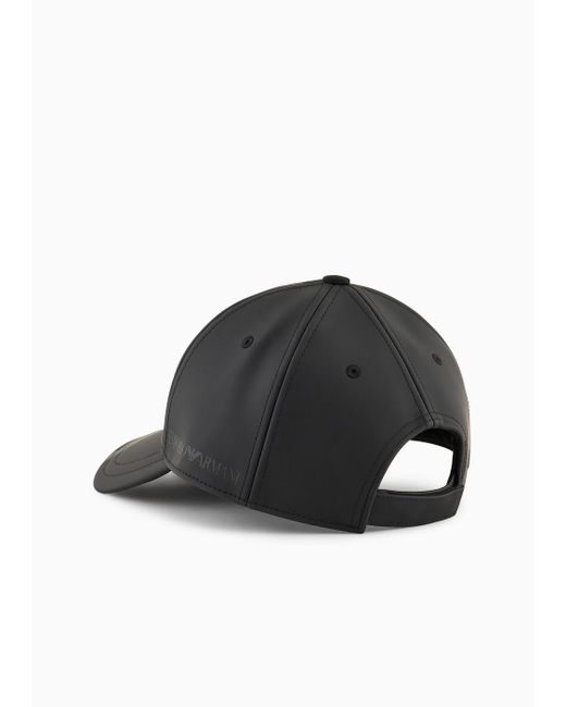 Emporio Armani Black Coated Nylon Baseball Cap With Ea Print for men