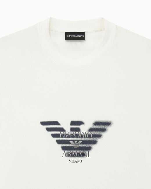 Emporio Armani White Lyocell Blend Jersey T-Shirt With Graffiti Eagle Logo Print for men