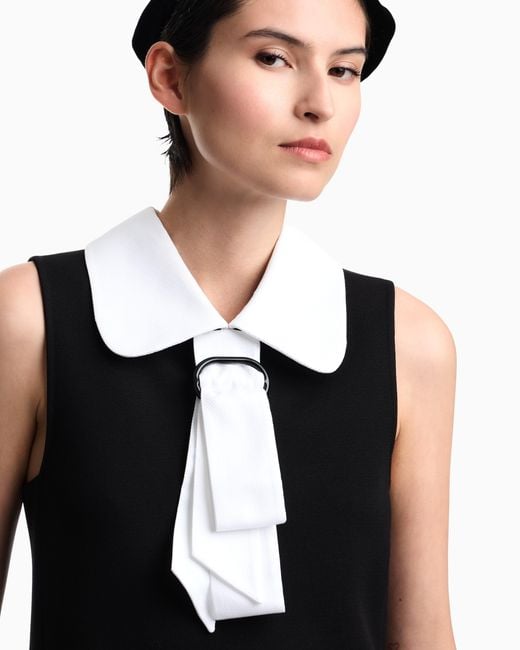 Emporio Armani Black Sleeveless Dress With A Peter Pan Collar And A Front Tie