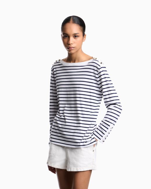 Emporio Armani Blue Striped Modal Jersey Jumper