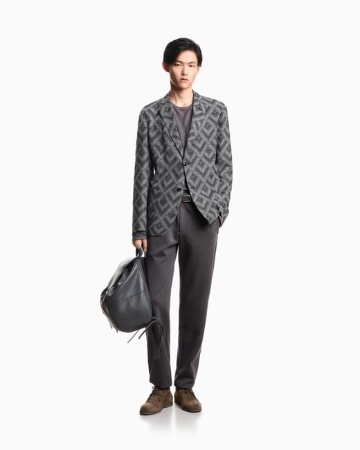 Emporio Armani Gray Knit Effect Jersey Blazer With Geometric Pattern Signature Capsule for men