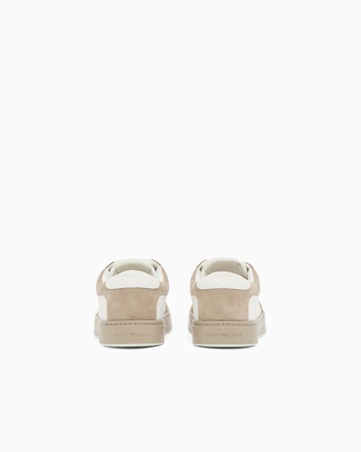 Emporio Armani White Leather Sneakers With Suede Details for men