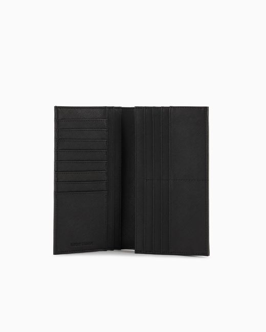 Emporio Armani Black Regenerated Saffiano Leather Large Currency Holder With Eagle Plate for men