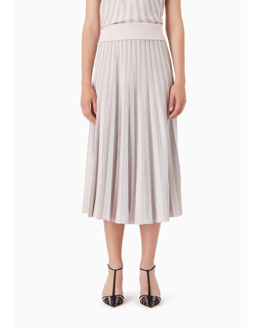 Emporio Armani White Long Skirt In Pleated Fabric