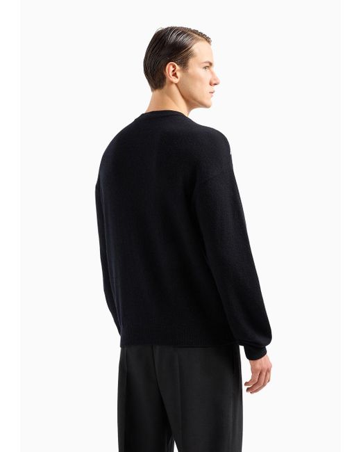 Emporio Armani Black Plain-knit Virgin-wool Blend Jumper With Jacquard Oversized Eagle Logo for men
