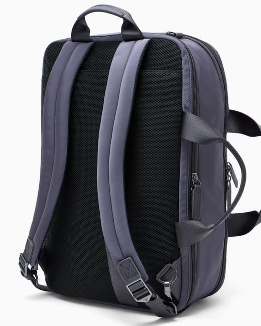 Emporio Armani Blue Backpack With Breathable Mesh And Bonded Leather Details for men