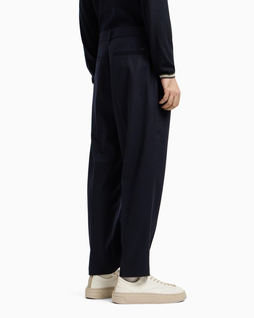 Pantalon En Sergé Stretch De Laine Vierge Emporio Armani pour homme en coloris Blue