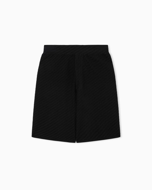 Emporio Armani Black Viscose Knit Bermuda Shorts With Raised Stitch Design for men