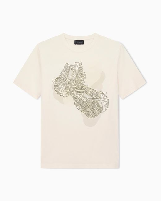 Emporio Armani White Jersey T-Shirt With Embroidery And Print for men