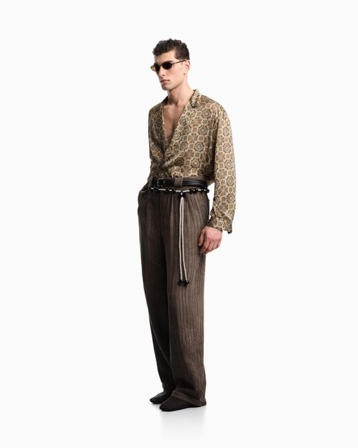 Emporio Armani Natural Double-Breasted Satin Shirt With All-Over Print for men